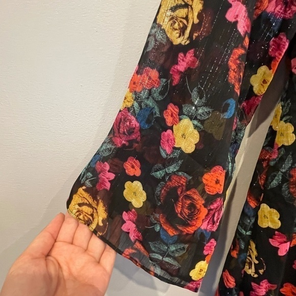 NWT Rachel Rachel Roy Black Mini Floral Chiffon Dress with Bell Sleeves Size L - Picture 4 of 8